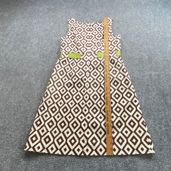 Jessica Howard Dress Womens 12P Sleeveless Brown‎ Geometric Green Ribbon Belt - Picture 7 of 11